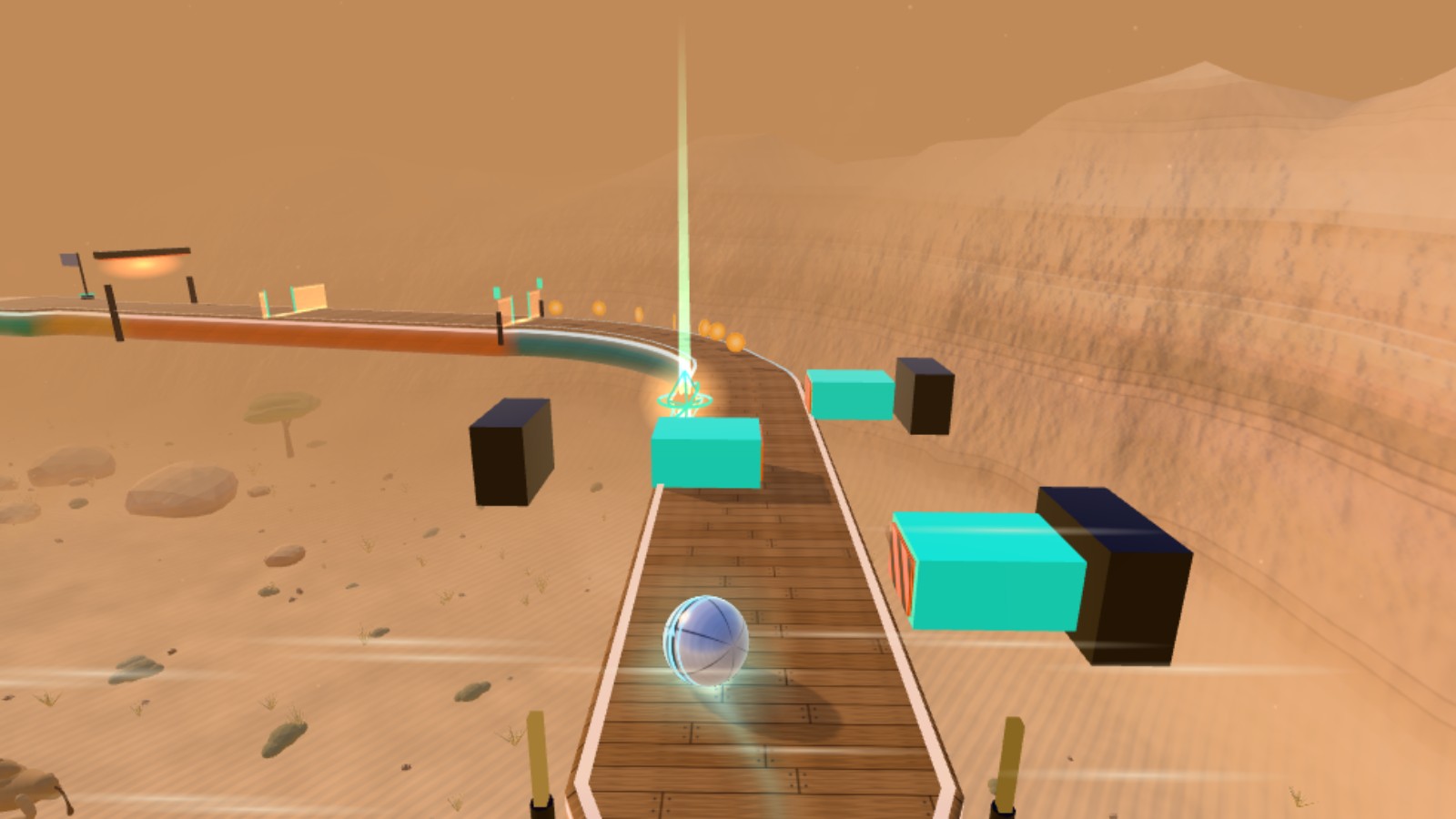 Desert Canyons: sliding blocks on a ledge high above the canyon floor